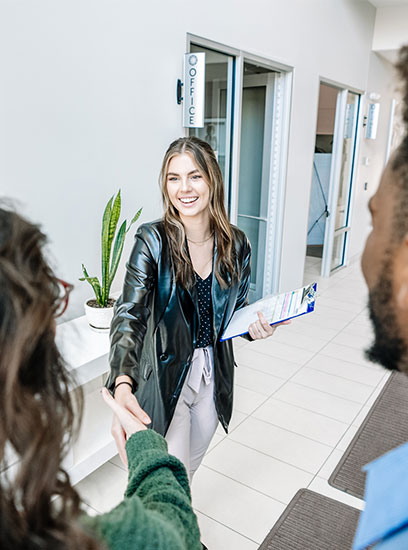 leasing agent talking with potential residents